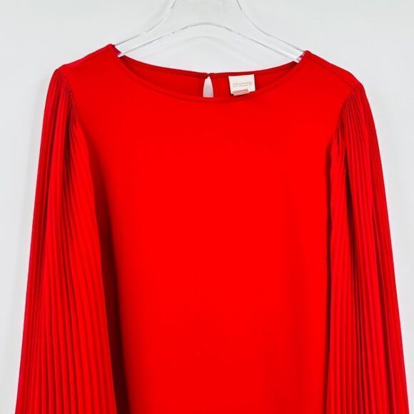 Chico’s Size 1 Small Red Pleated Sleeve Career Blouse Top - Picture 2 of 6